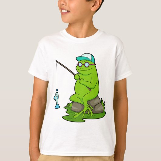 T-shirt La grenouille comme pêcheur avec la canne à pêche (Devant)