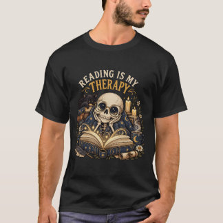 T-shirt La lecture est ma thérapie Squelette céleste Livre