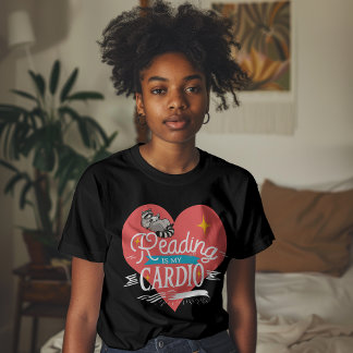T-shirt La lecture est mon cardio Raton laveur à cœur roug