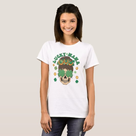T-shirt La Lucky Mama Skeleton de St. Patrick (Devant entier)