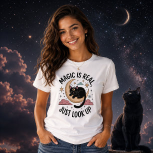 T-shirt La magie est réelle Mystique Chat Noir Lune Célest