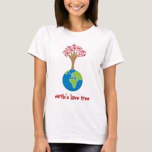 T-shirt La main de la Terre et Coeurs rouges et roses Arbr