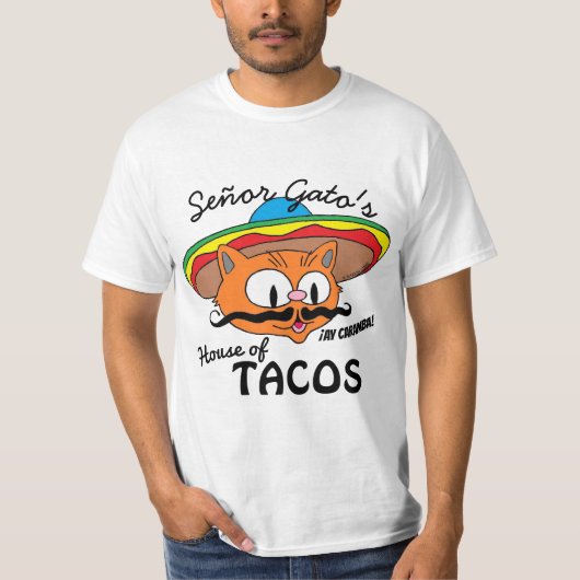 T-shirt La Maison des Tacos de Señor Gato, chat caricatura (Devant)