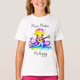 T-shirt La musique me rend heureux Pieuvre jouant de la