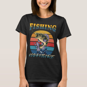 T-shirt La pêche est ma vie Rétro rayé Coucher de soleil