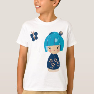 T-shirt La pièce en t de Kokeshi des enfants bleus de