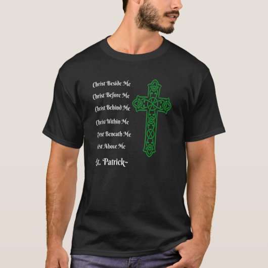 T-shirt La prière de Saint Patrick Croix chrétienne verte  (Devant)