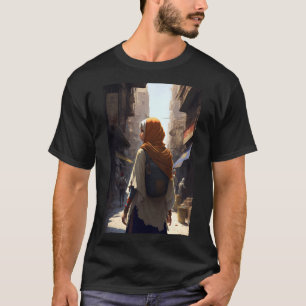 T-shirt La promenade de la femme d'Anime Arab est au centr