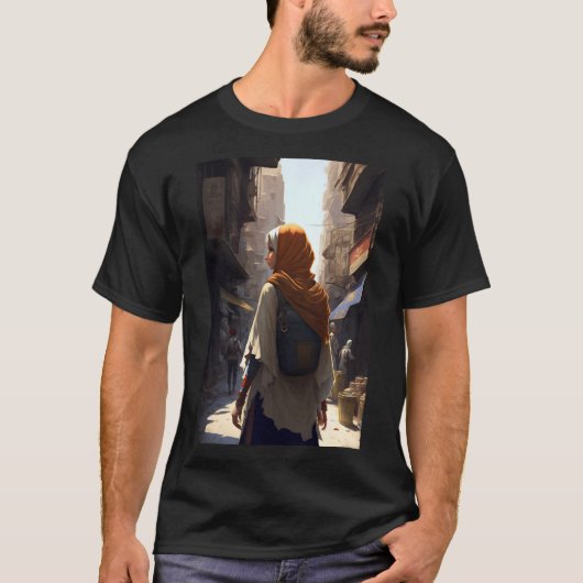 T-shirt La promenade de la femme d'Anime Arab est au centr (Devant)