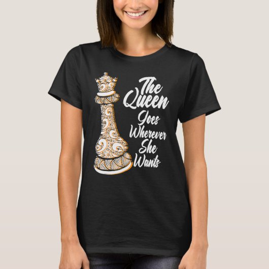 T-shirt La reine va où elle veut des échecs (Devant)