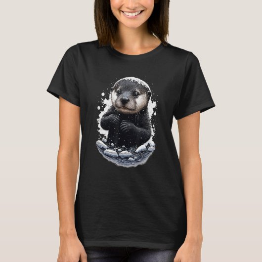 T-shirt La Rivière Hipster Otter Aime Glisser Dans La Neig (Devant)