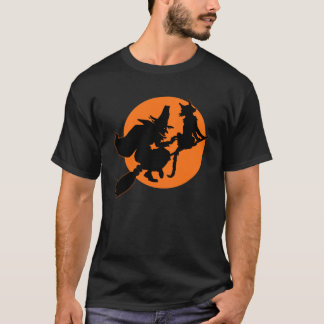 T-shirt La sorcière volante d'Halloween Vintage et le chat
