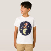 T-shirt La vache caricaturale sautillant sur la lune T-shi (Devant entier)