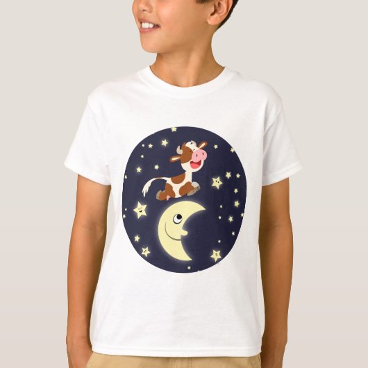 T-shirt La vache caricaturale sautillant sur la lune T-shi (Devant)