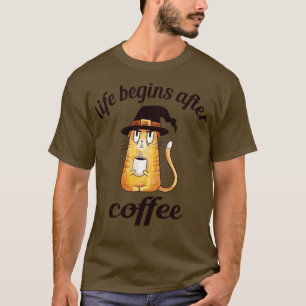 T-shirt La vie commence après le café Cat Petit-déjeuner C