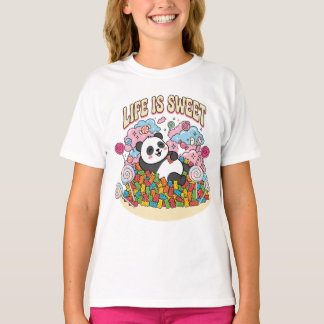 T-shirt La vie est douce Panda Candy Kawaii Mignon Rétro