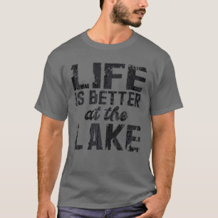 T-shirt La Vie Est Meilleure Au Lac Pêche Vintage Gris