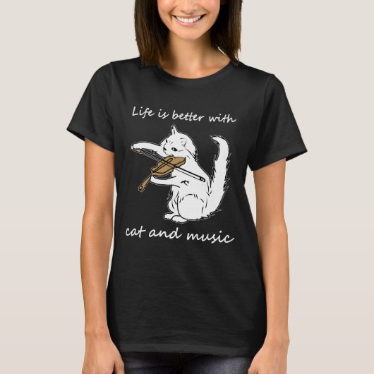 T-shirt La Vie Est Meilleure Avec Chat Et Musique, Chat Et (Devant)