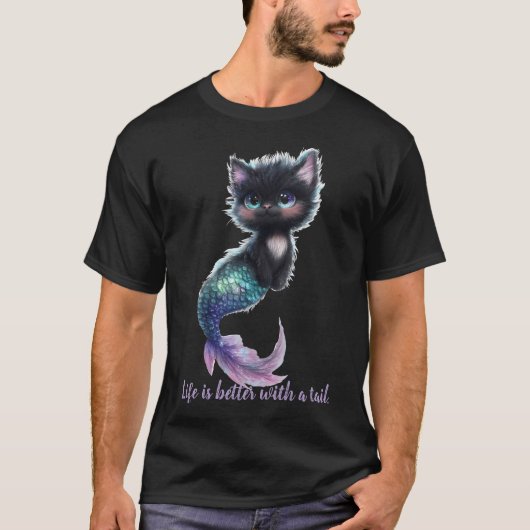 T-shirt La vie est meilleure avec une queue. Chat avec que (Devant)