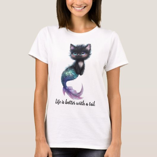 T-shirt La vie est meilleure avec une queue. Chat avec que (Devant)