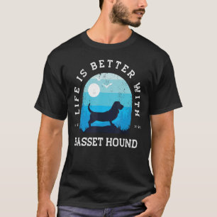 T-shirt La vie est meilleure Basset Hound Bleu Vintage Chi