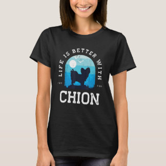 T-shirt La vie est meilleure Chion Vintage Blue Chien Mama