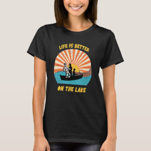 T-shirt La Vie Est Mieux Sur Le Lac Sunset Retro Pêche