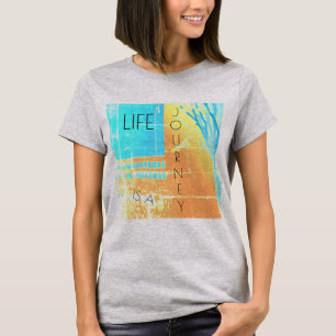 T-shirt "La vie est un voyage" Gold Aqua Yellow Design