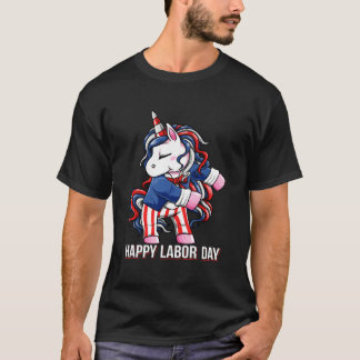 T-shirt Labor Day Usa Unicorn Flossing For Workers