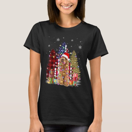 T-shirt Labradoodle Santa Hat Light Buffalo Plaid Leopard (Devant)