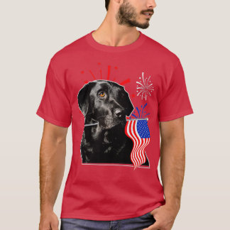 T-shirt Labrador 4 juillet Black Lab Patriotic American Fl