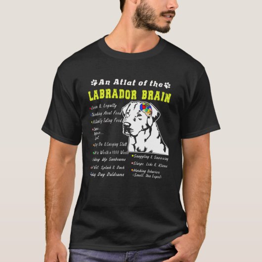T-shirt Labrador Brain Black Yellow Chocolate Lab (Devant)