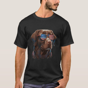 T-shirt Labrador Chocolat Avec Lunettes De Soleil USA Sur