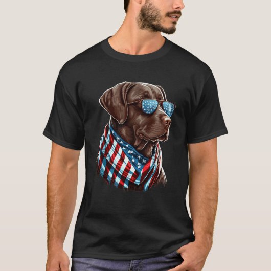T-shirt Labrador Chocolat Patriotic USA Fière (Devant)