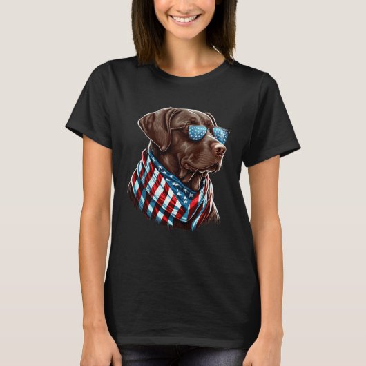 T-shirt Labrador Chocolate Patriotic USA Proud (Devant)