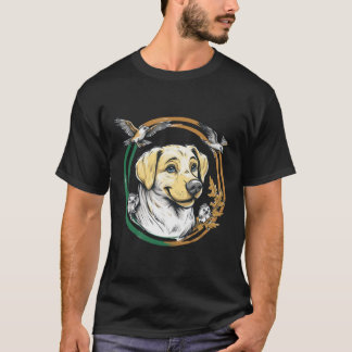 T-shirt Labrador jaune avec hérissons et oiseaux