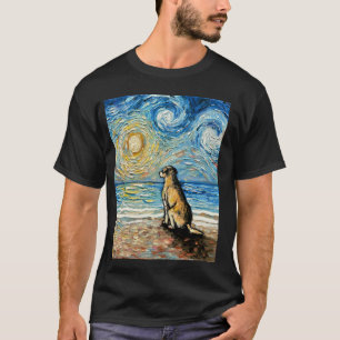 T-shirt Labrador jaune Coucher de soleil sur la plage nuit