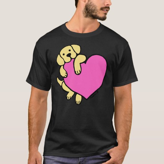T-shirt Labrador Jaune Et Coeur Rose (Devant)