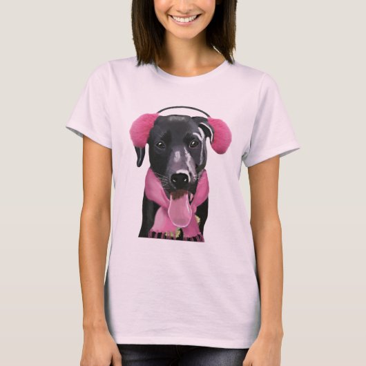 T-shirt Labrador Noir Avec Bouteilles Oreilles (Devant)