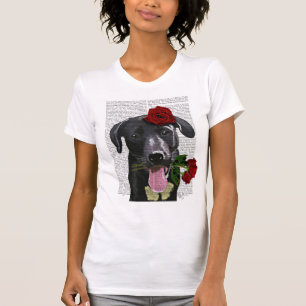 T-shirt Labrador noir avec des roses