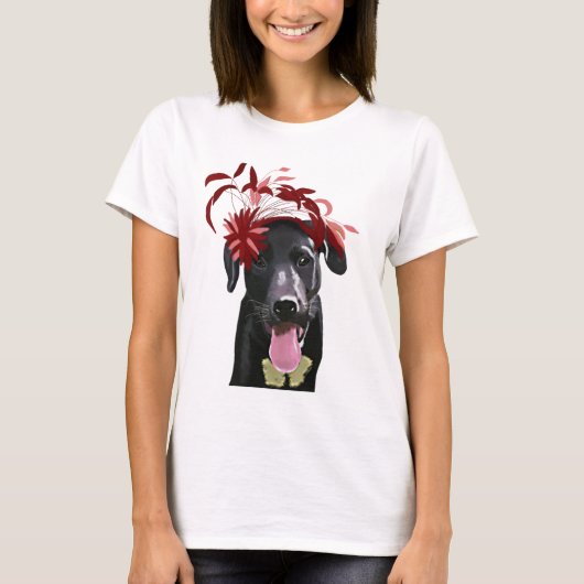T-shirt Labrador Noir Avec Fascinateur Rouge (Devant)