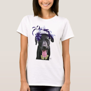 T-shirt Labrador noir avec Fascinator bleu
