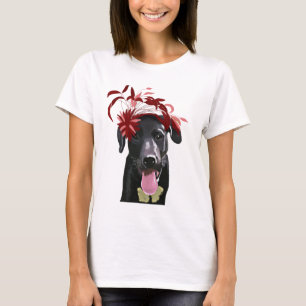 T-shirt Labrador noir avec Fascinator rouge