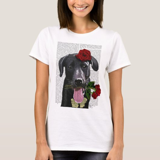 T-shirt Labrador noir avec Rose (Devant)