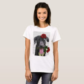 T-shirt Labrador noir avec Rose (Devant entier)