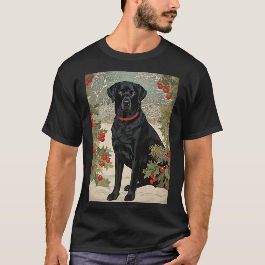T-shirt Labrador noir en hiver (Devant)