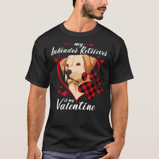 T-shirt Labrador Retriever Est Mon Chien Valentin Red Plai (Devant)
