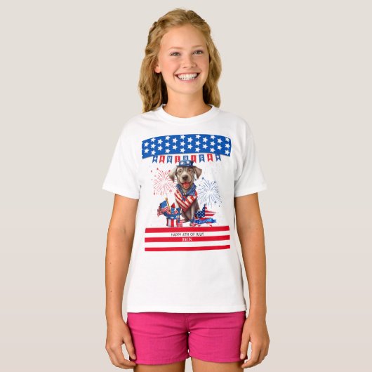 T-shirt Labrador Retriever Happy 4 juillet Independence (Devant entier)