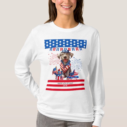 T-shirt Labrador Retriever Happy 4 juillet Independence (Devant)