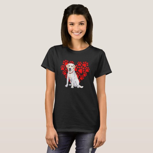 T-shirt Labrador Retriever Heart Paw Valentines Day Chien  (Devant entier)